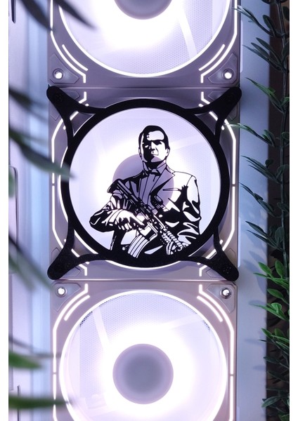 Gta V Michael 120X120 mm Siyah Çerçeveli Oyun Pc Aksesuarı, Masaüstü Bilgisayar Fan Kapağı