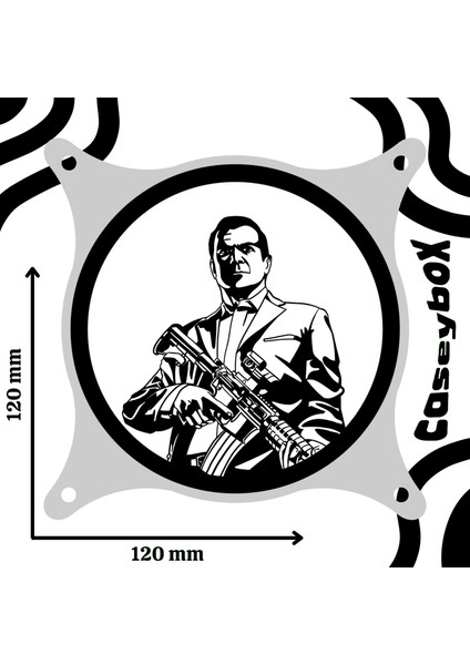 Gta V Michael 120X120 mm Siyah Çerçeveli Oyun Pc Aksesuarı, Masaüstü Bilgisayar Fan Kapağı