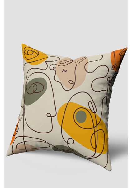 Yeşil Sarı Yüz Figürlü Desenli Kırlent Kılıfı