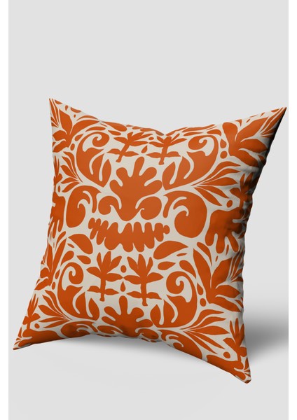Turuncu Yaprak Desenli Kırlent Kılıfı