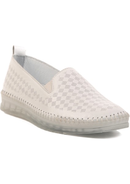 Beyaz Hakiki Deri Kadın Günlük Ayakkabı 510 Z