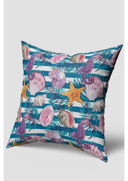 Mor Mavi Marin Desenli Kırlent Kılıfı