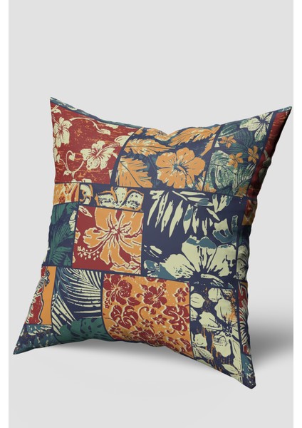 Turuncu Mavi Etnik Çiçek Desenli Kırlent Kılıfı