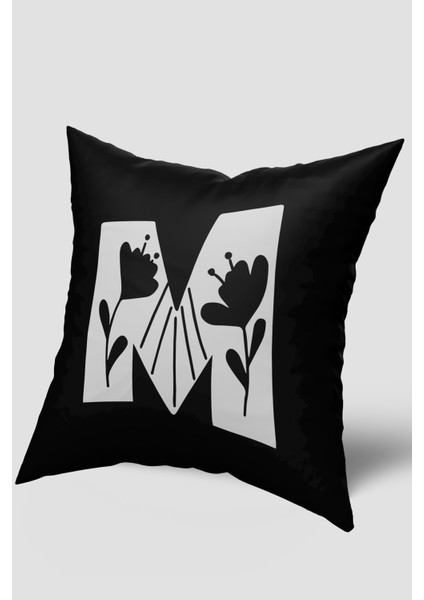 Siyah Beyaz M Harfli Kırlent Kılıfı