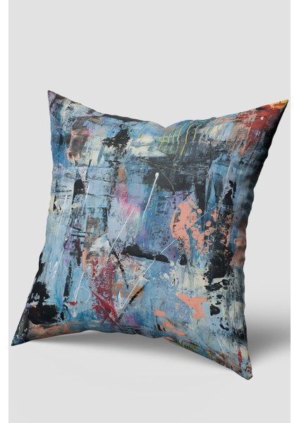 Mavi Siyah Soyut Desenli Kırlent Kılıfı