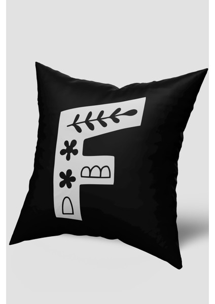 Siyah Beyaz F Harfli Kırlent Kılıfı