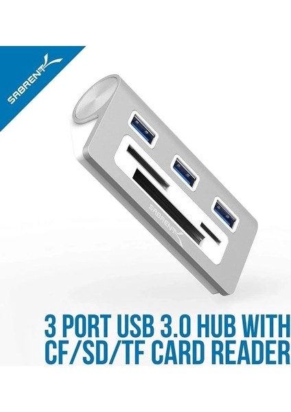 3 Bağlantı Noktalı Alüminyum USB 3.0 Hub ve Çoklu Kart Okuyucu (Hb-Macr)