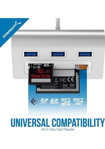 3 Bağlantı Noktalı Alüminyum USB 3.0 Hub ve Çoklu Kart Okuyucu (Hb-Macr)