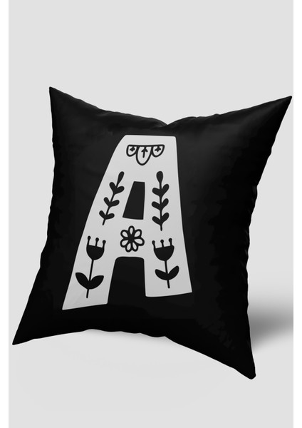 Siyah Beyaz A Harfli Kırlent Kılıfı