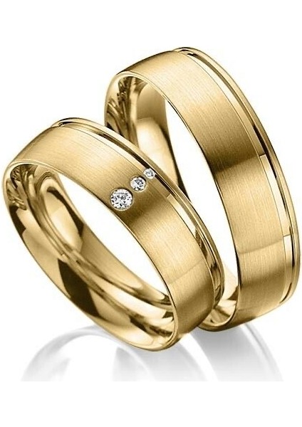 Erkek Gümüş 6 mm 14 Ayar Altın Kaplamalı Alyans