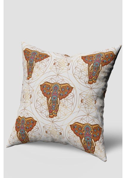 Turuncu Çoklu Etnik Fil Desenli Kırlent Kılıfı