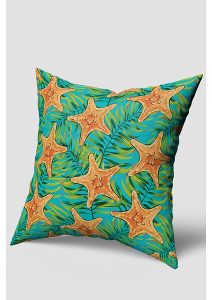 Turuncu Deniz Yıldızı Marin Desenli Kırlent Kılıfı