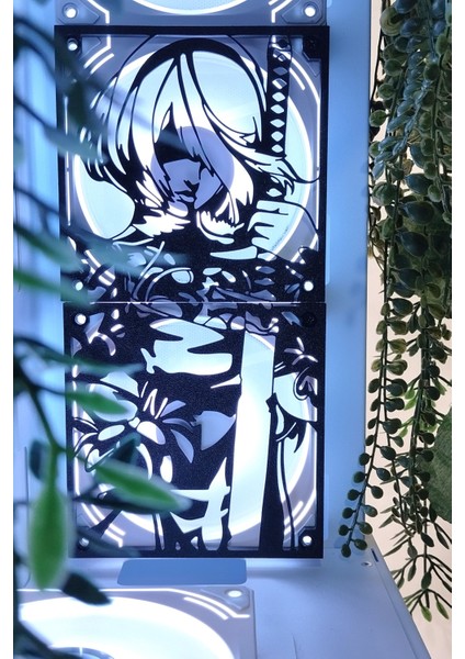 Nier: Automata 120X240 mm Siyah Çerçeveli Pc Aksesuarı, Masaüstü Bilgisayar Fan Kapağı