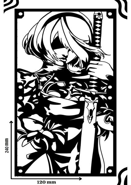 Nier: Automata 120X240 mm Siyah Çerçeveli Pc Aksesuarı, Masaüstü Bilgisayar Fan Kapağı
