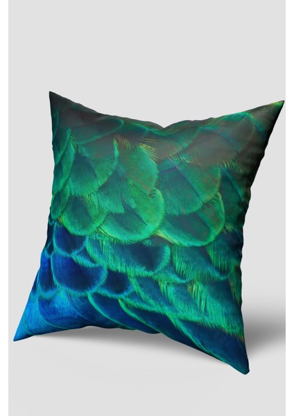 Mavi Yeşil Tropikal Desenli Kırlent Kılıfı