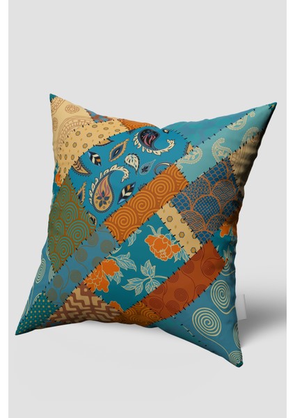 Mavi Krem Vintage Desenli Kırlent Kılıfı