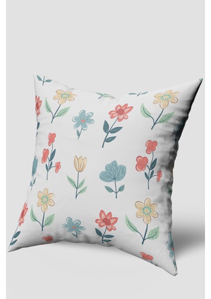 Mavi Yeşil Çiçek Desenli Kırlent Kılıfı