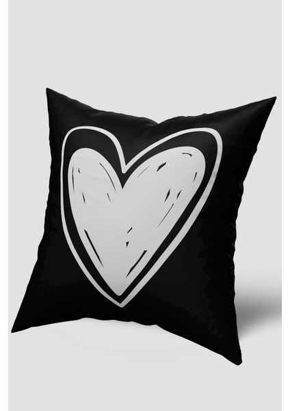Siyah Beyaz Kalp Harfli Kırlent Kılıfı