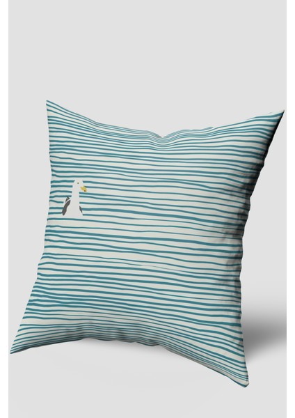 Yeşil Beyaz Çizgili Ördek Figürlü Kırlent Kılıfı