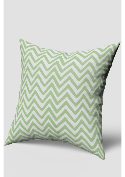 Yeşil Beyaz Tropikal Zikzak Desenli Kırlent Kılıfı