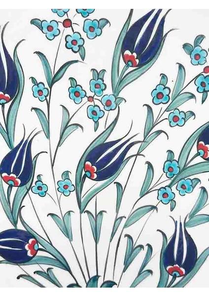 Mavi Laleler Motifli Iznik Çini Tabak 25 cm