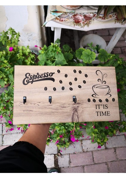 Kahve Temalı Ahşap Anahtar Askılığı | 40X18 cm