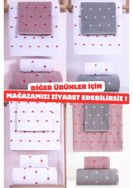 4'lü Banyo Havlu Seti Kalpli - Kalp Desenli Hamam Takımı