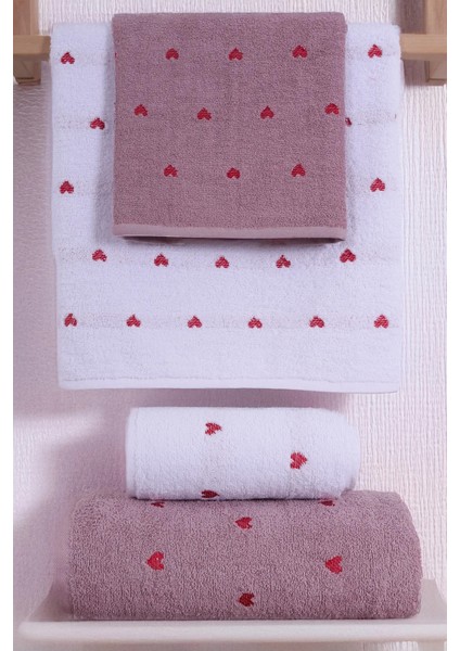 4'lü Banyo Havlu Seti Kalpli - Kalp Desenli Hamam Takımı fiyatları