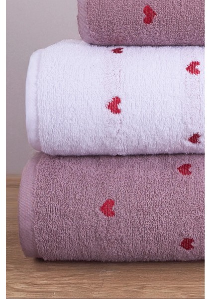 4'lü Banyo Havlu Seti Kalpli - Kalp Desenli Hamam Takımı modelleri