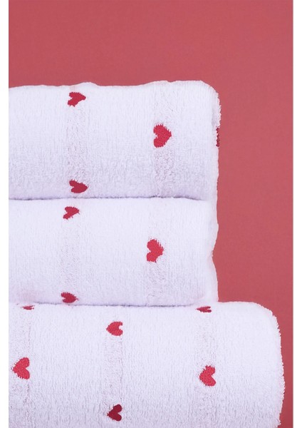 4'lü Banyo Havlu Seti Kalpli - Kalp Desenli Hamam Takımı
