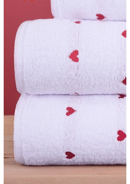 4'lü Banyo Havlu Seti Kalpli - Kalp Desenli Hamam Takımı modelleri