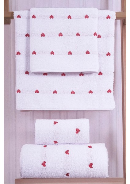 4'lü Banyo Havlu Seti Kalpli - Kalp Desenli Hamam Takımı fırsatları