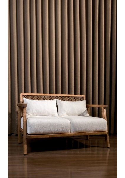 Merlin Hazeranlı Açık Ceviz Ahşap Teddy Beyaz Kumaş Ikili Kanepe