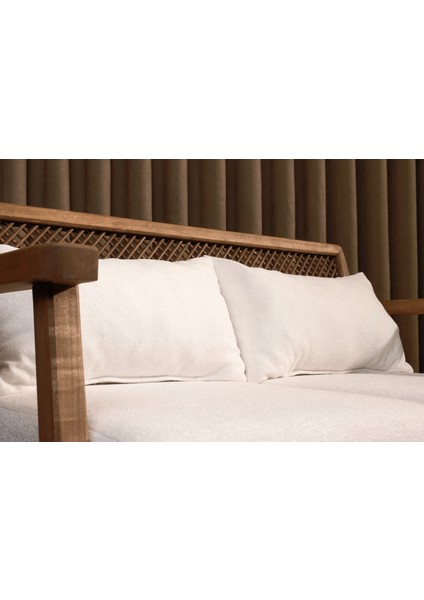 Merlin Hazeranlı Açık Ceviz Ahşap Teddy Beyaz Kumaş Ikili Kanepe fiyatları