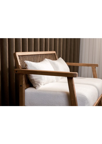 Merlin Hazeranlı Açık Ceviz Ahşap Teddy Beyaz Kumaş Ikili Kanepe modelleri