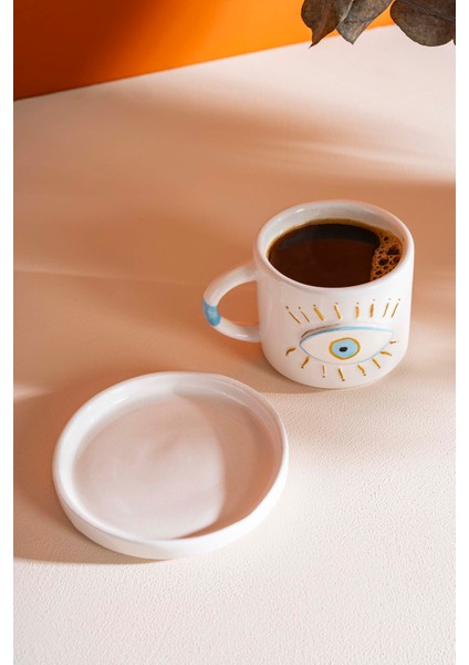 Göz Desenli Amore El Yapımı Seramik Double Kahve Fincanı Mug Kupa fırsatları