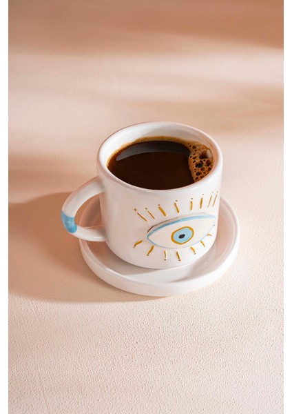 Göz Desenli Amore El Yapımı Seramik Double Kahve Fincanı Mug Kupa indirimleri