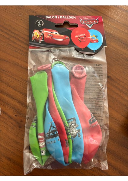 Balon Evi Şimşek Mcqueen Cars Poşet Içi 6'lı Balon