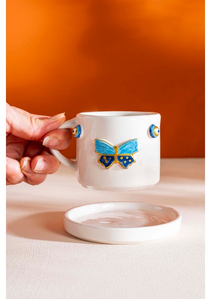 Kelebek Amore El Yapımı Seramik Double Kahve Fincanı Mug Kupa fırsatları