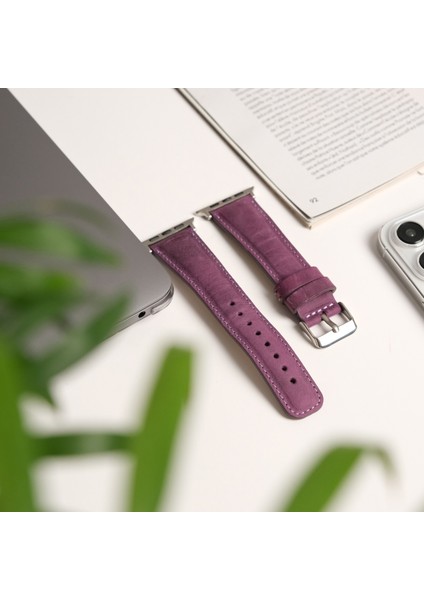 Apple Watch Uyumlu Deri Kordon & Kayış - 42 / 44 / 45 / 46 / 49 mm - Ultra / Ultra 2 / Seri 9 / 8 / 7 / 6 / 5 / 4 / 3 - Mor