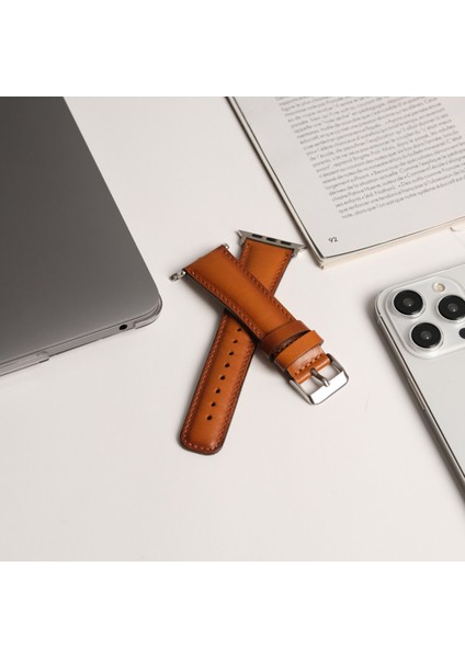 Apple Watch Uyumlu Deri Kordon & Kayış - 42 / 44 / 45 / 46 / 49 mm - Ultra / Ultra 2 / Seri 9 / 8 / 7 / 6 / 5 / 4 / 3 - Taba