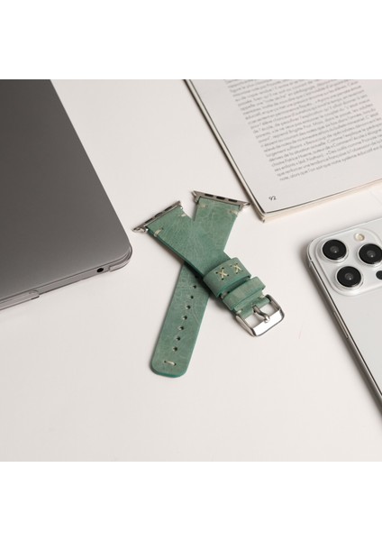 Apple Watch Uyumlu Deri Kordon & Kayış - 42 / 44 / 45 / 46 / 49 mm - Ultra / Ultra 2 / Seri 9 / 8 / 7 / 6 / 5 / 4 / 3 - Yeşil