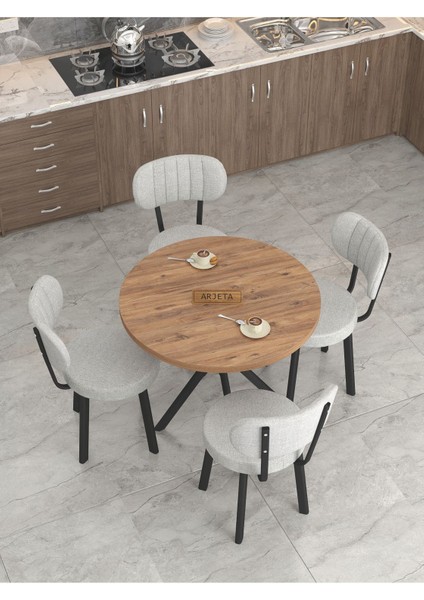 Azra Serisi Atlantik 90 cm Sabit Yuvarlak Masa, Mutfak Masa Takımı 4 Sandayeli - Açık Gri modelleri
