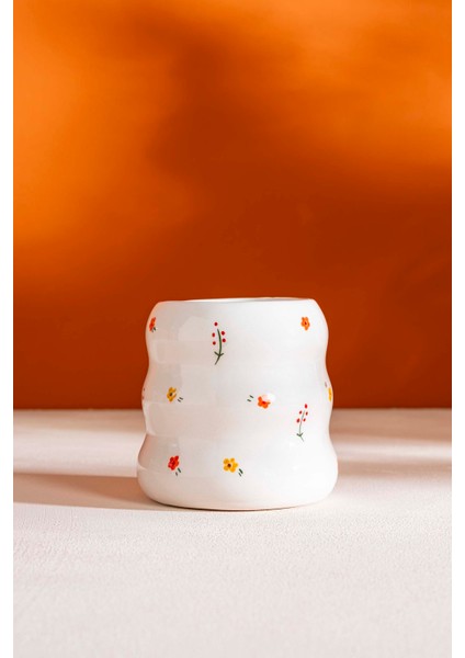 Minimal Çiçekler Amore El Yapımı Seramik Double Kahve Bardağı Mug Kupa