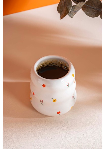 Minimal Çiçekler Amore El Yapımı Seramik Double Kahve Bardağı Mug Kupa