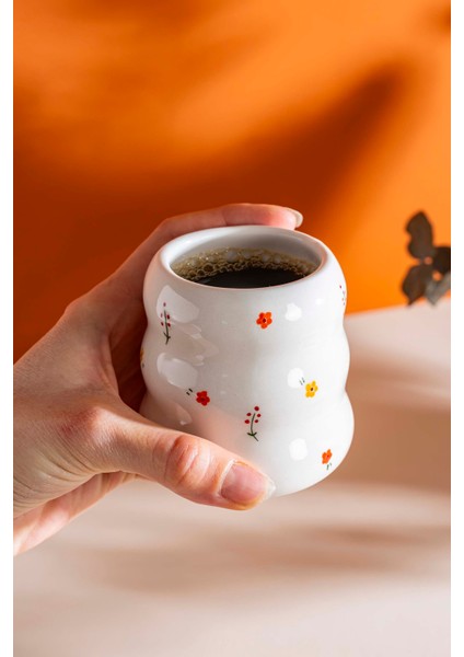 Minimal Çiçekler Amore El Yapımı Seramik Double Kahve Bardağı Mug Kupa