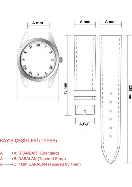 RS2004S Cabor Deri Kayış - 26 × 22 mm - Siyah