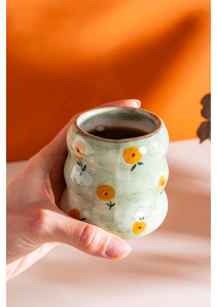 Yeşil Çiçek Amore El Yapımı Seramik Double Kahve Bardağı Mug Kupa modelleri
