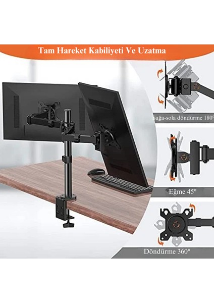 Multizone 14-32” Çift Kollu Masaüstü Ayarlanabilir Monitör Tutucu Tv Pc LCD LED Standı Çelik Tasarım