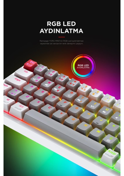 Yoru Mini Gri/beyaz Type-C Bağlantılı Outemu Red Swich Q Mekanik Gaming Oyuncu Klavye Rgb